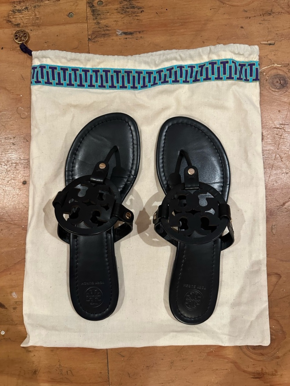 Tory Burch Black Leather Logo Cutout Sandals